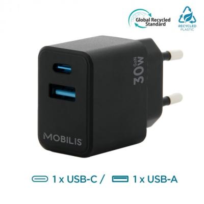Mobilis Wandladeger&auml;t - 30W - 1 USB A + 1 USB C - GaN. MOQ 10 un. 001362