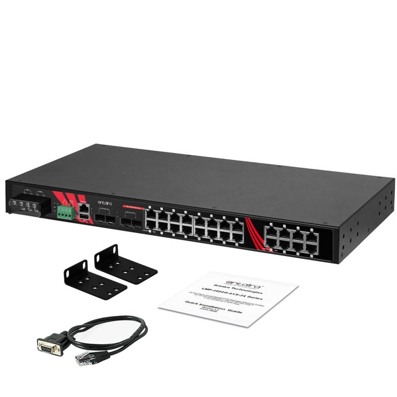 28-Port Industrial Managed Gigabit Ethernet PoE+ Switch, 24 x 1000T, erw. Temperaturbereich